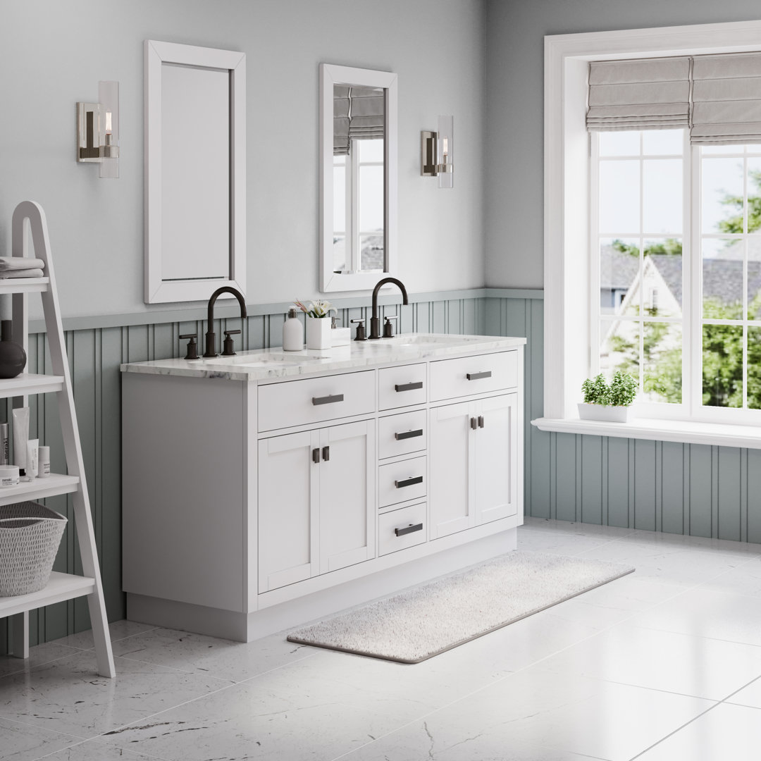 Hartford 72" Carrara White Marble Countertop Bath Vanity in Pure White with Faucet Water Creation