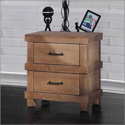 Table de chevet en bois avec 2 tiroirs au fini chêne antique