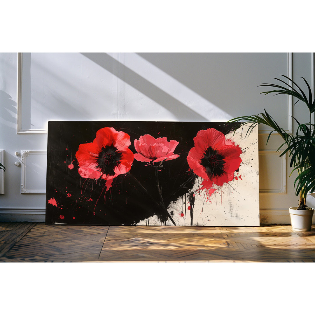 Wandbild 120x60cm Rote Blumen Blüte Abstrakt Schwarz Rot