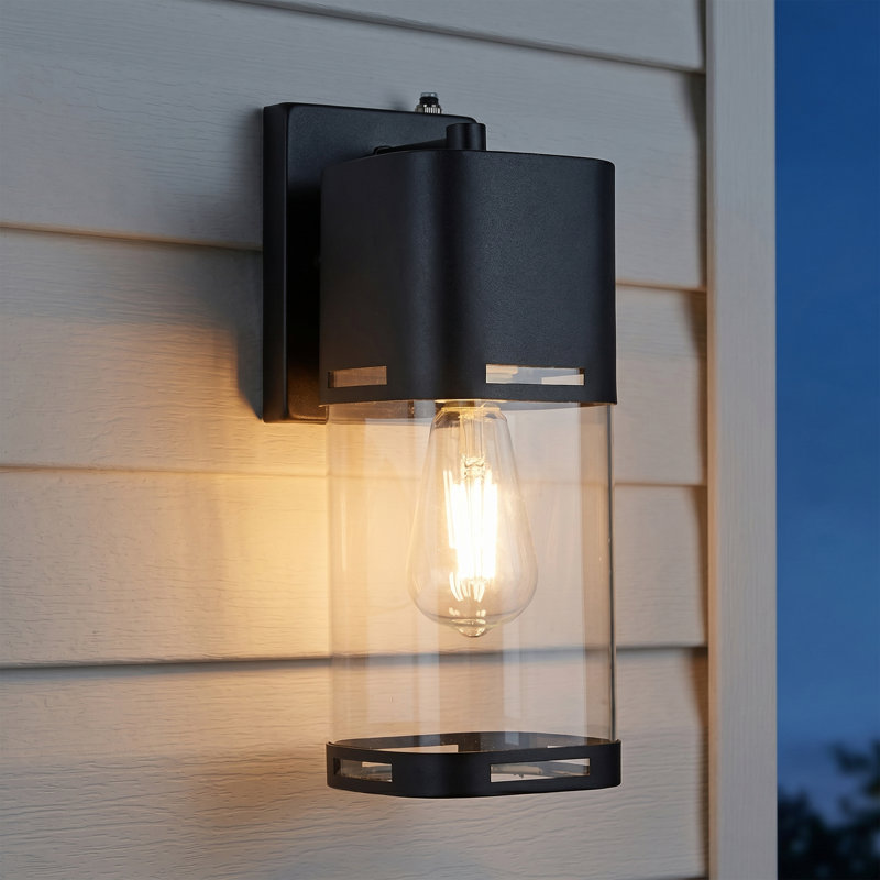 Modern Outdoor Wall Lantern, Black Exterior Wall Sconce with dusk to dawn, 12.5" H x 4.4" W x 6.1" D