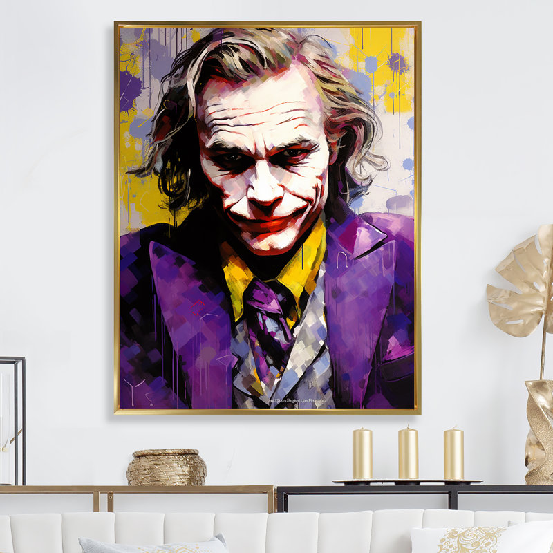 Lavande, Joker Popart Portrait - célébrité / art sur toile célèbre, H 32 po x l 24 po x P 1 po, Cadre flottant doré