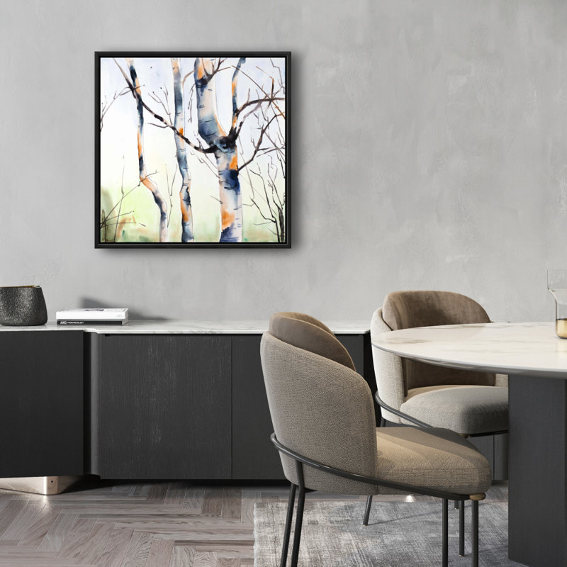 Toile de trois bouleaux | Œuvre d'art encadrée bleue