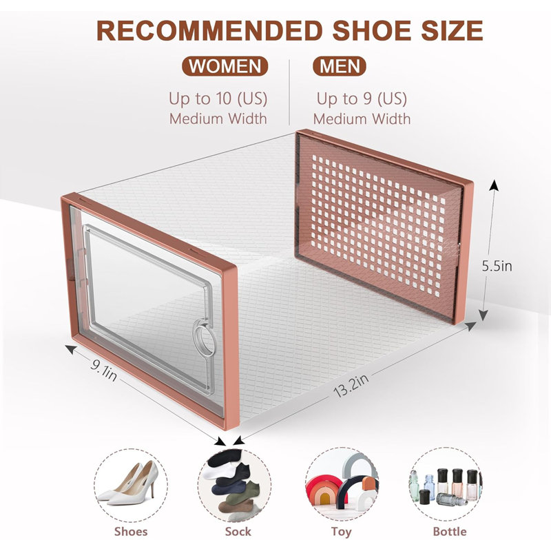 Range-chaussures empilables avec couvercles rabattables, bacs à chaussures en plastique transparent pour placard ou sous le lit, conception aérée et durable pour un accès facile et peu encombrant