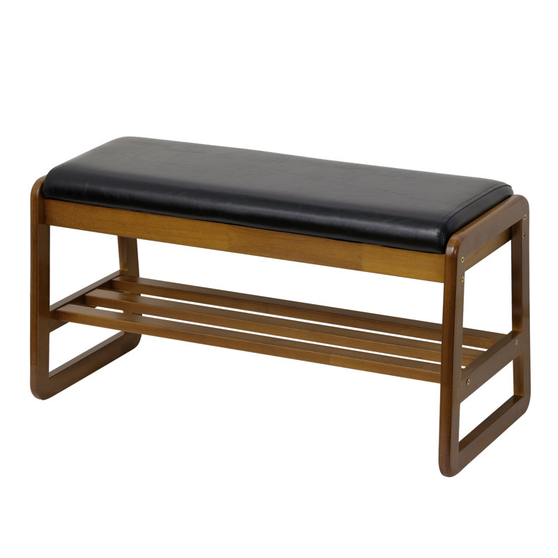 Faux Leather Upholstered Solid Wood Flip Top Entryway Storage Bench, Black
