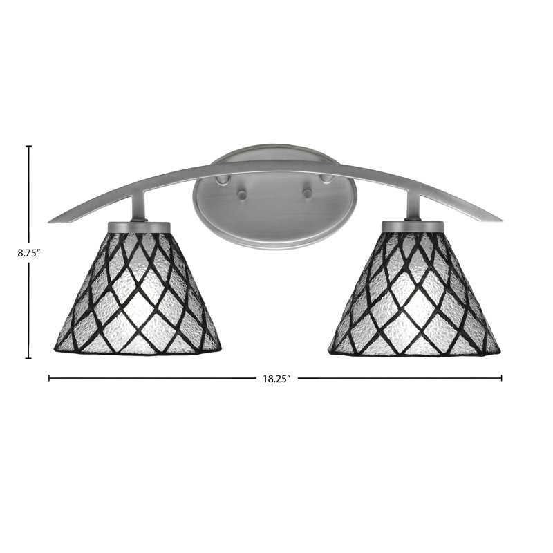 Barre d'éclairage de salle de bain 2 lumières avec verre de glace 7 po Kurve, Argent argent