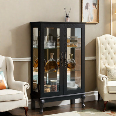 Curio Cabinet With 2 Tempered Glass Doors, Adjustable Shelves And Led Light by Charlton Home