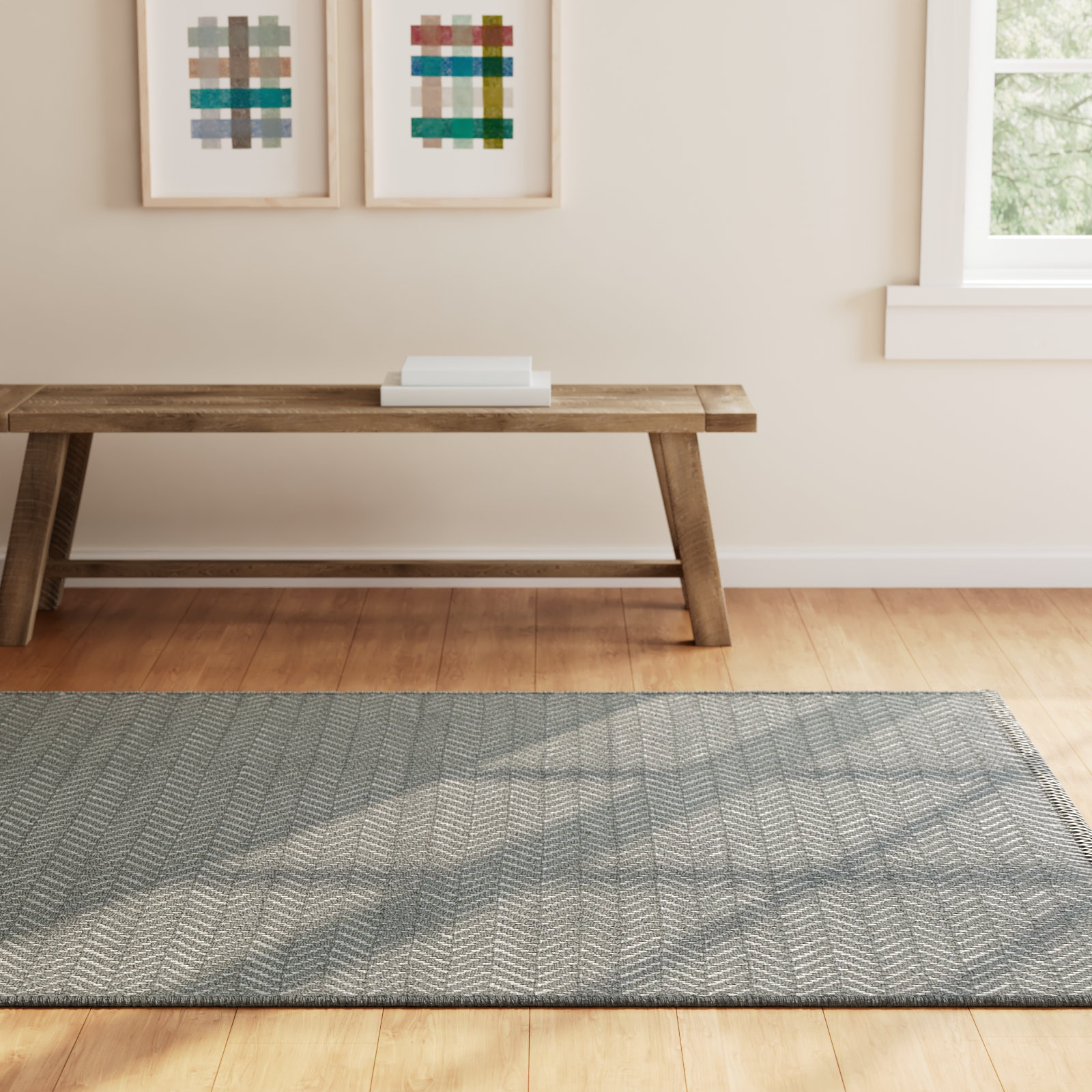 Herringbone Swedish Blue Handwoven Cotton Rug, Rectangle 6' x 9', Slate Gray