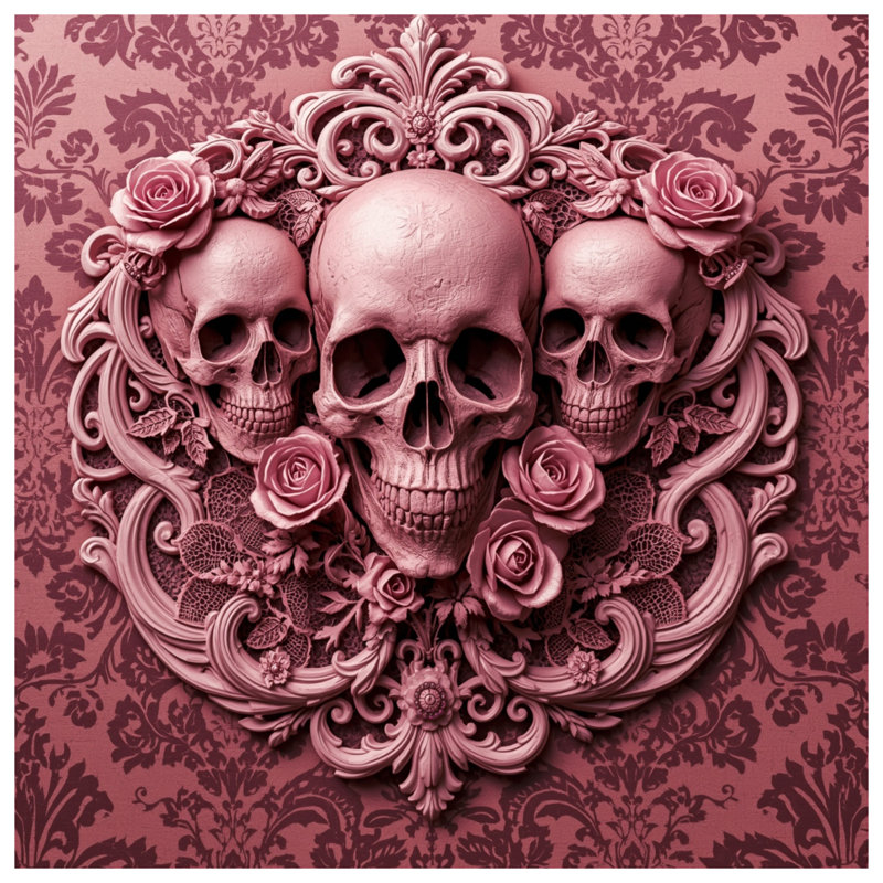Édredon Skulls With Pink Roses, Lit simple
