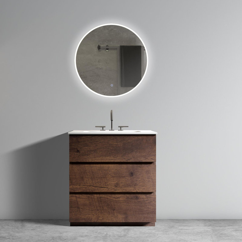 Meuble-lavabo de salle de bain avec lavabo, Noyer, 30"