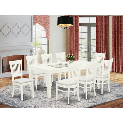Ensemble de salle à manger 9 pièces comprenant une table de salle à manger rectangulaire avec rallonge papillon et 8 chaises de cuisine en lin, blanc lin
