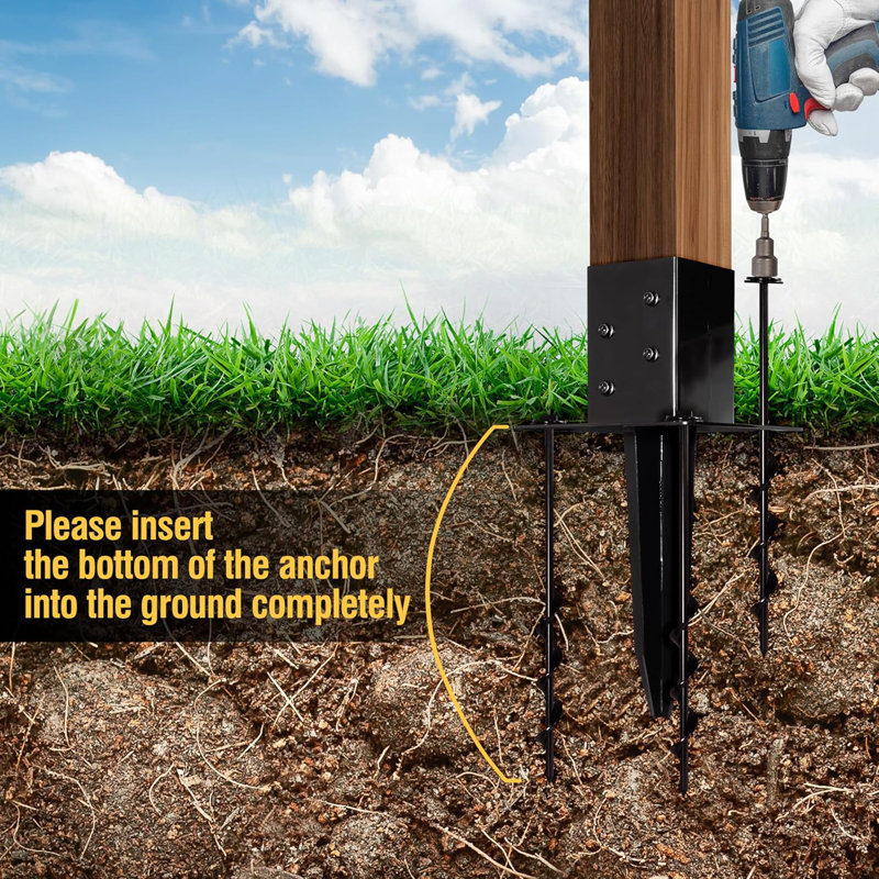 Ancrages de poteau 16 po 4 po x 16 po No-Dig - acier thermolaqué, comprend 4 vis d'angle