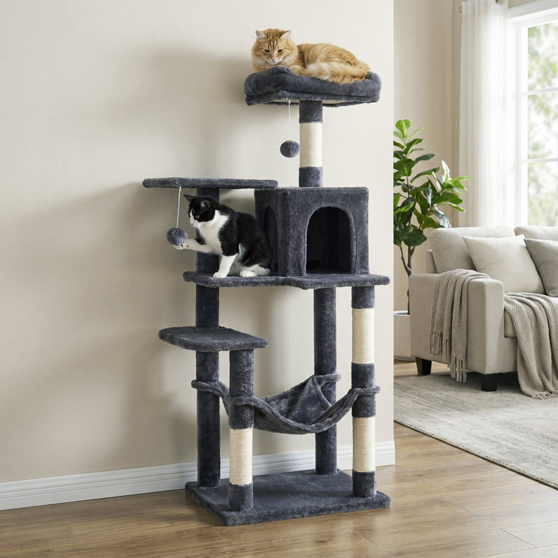 Maison pour chat à plusieurs niveaux, 57" H x 18" W x 22" D, Gris fumé