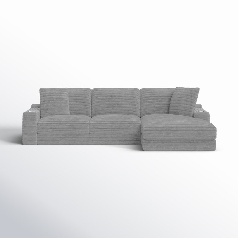 Blossie 123" W Corduroy L-Shaped Stationary Sectional, Gray, Right Hand Facing