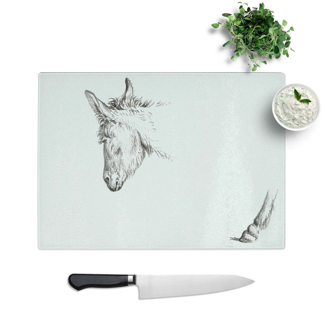 Tempered Glass Sketch of a Donkey by Jean Bernard Chopping Board