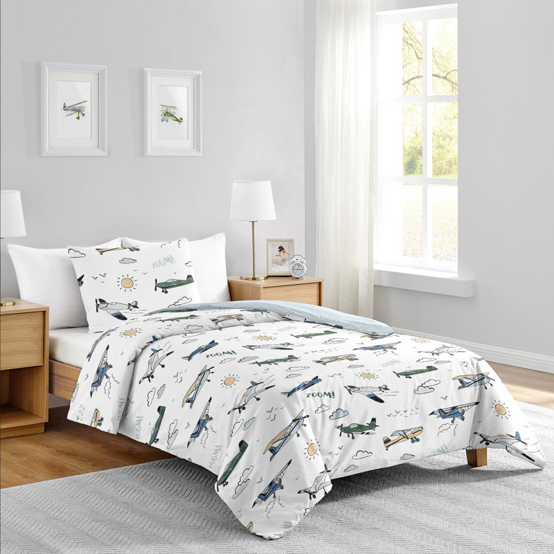 Blue and Green Airplane Twin Microfiber Comforter Set