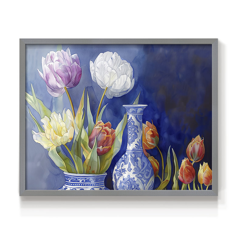 Série florale-CXV III - reproduction encadrée - réarmable, Gris, H 11 po x l 14 po