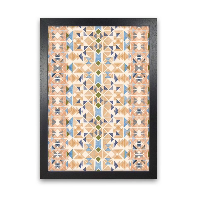 Boho Nomadic Tribal Orange - Print, 63cm H x 46cm W x 3cm D, Black Framed