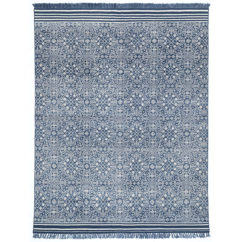 Bovina Geometric Area Rug in Navy/White, Rectangle 7'6" x 9'6"