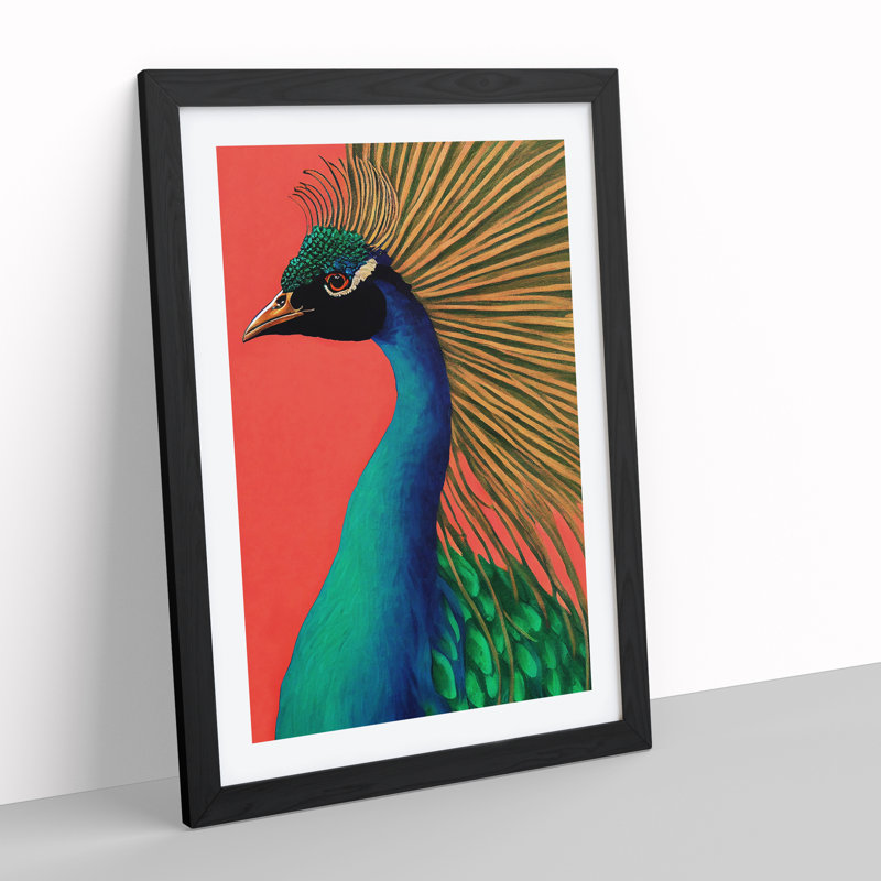 Attractive Peacock - Single Picture Frame Painting, Black Framed, 64cm H x 46cm W x 2cm D