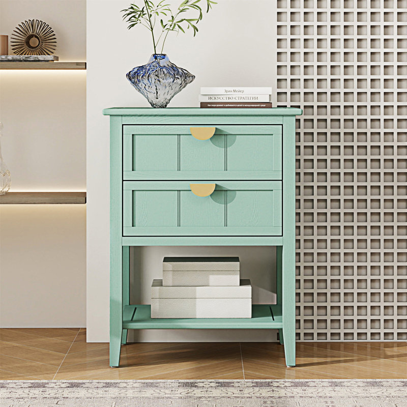 Table d'appoint 2 tiroirs, H 28,55 po x l 22,05 po x P 15,75 po, Vert clair