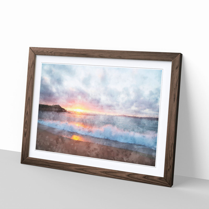 Pacific Coast Sunset - Framed Print, 45cm H x 63cm W x 2cm D, Walnut