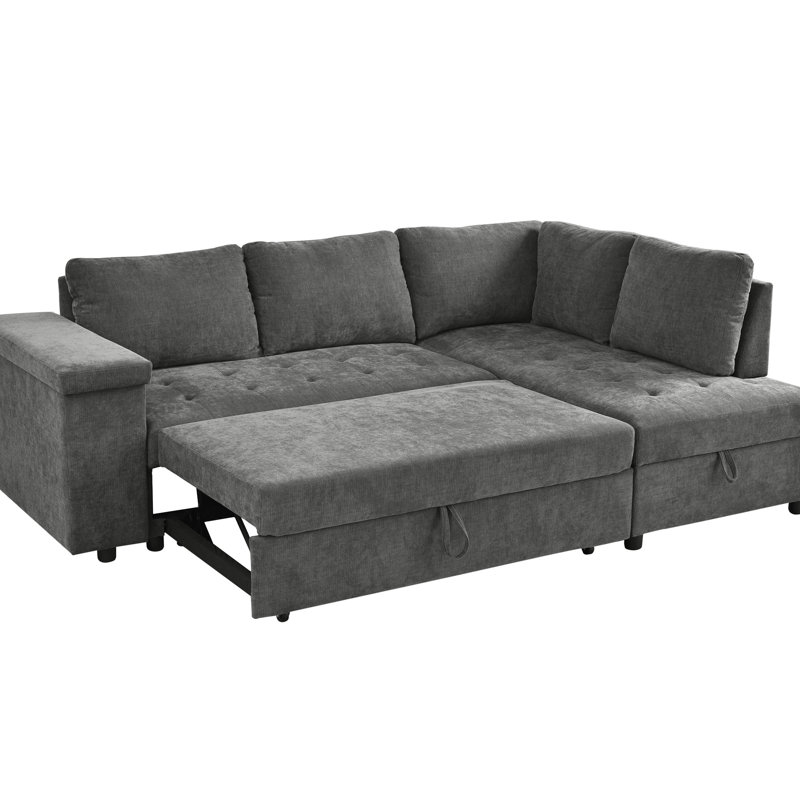 En forme de L avec lit escamotable et espaces de rangement pratiques - Style caché gris