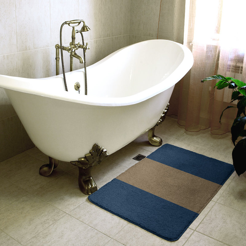 Tapis pour salle de bain Tennessee, l 21 po x L 34 po, Azur / brun