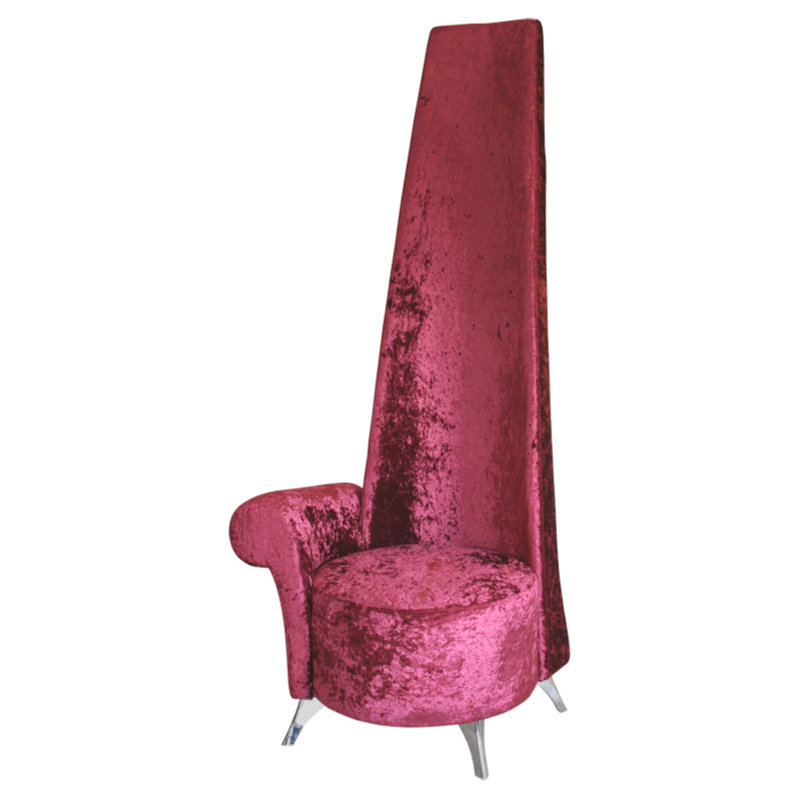 High Back Occasional Chair, Crimson Crushed Velvet, Right Arm