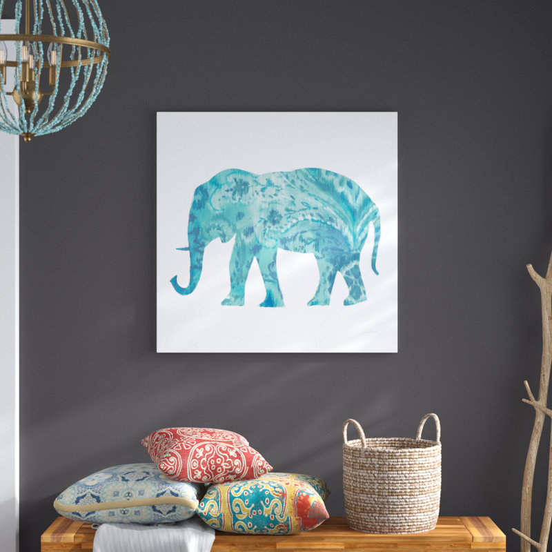 «Boho Teal Elephant II» par Danhui Nai, reproduction d'art sur toile non encadrée, H 36 po x l 36 po