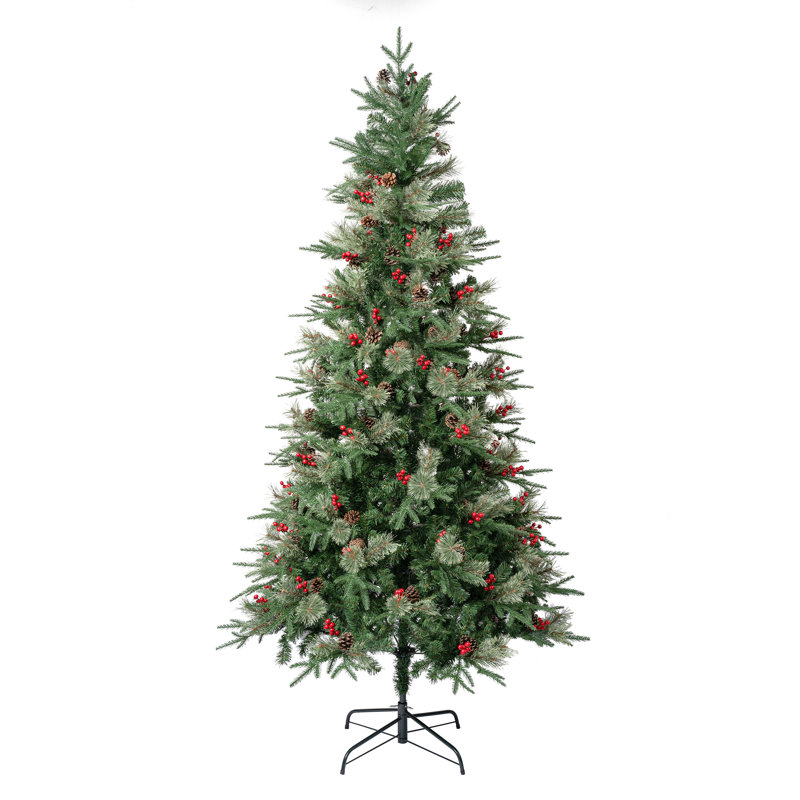 National Tree Company, First Traditions Collection, 7.5Ft Artificial Feel Real Virginia Pine Mixed Hinged Tree With Berries And Pinecones