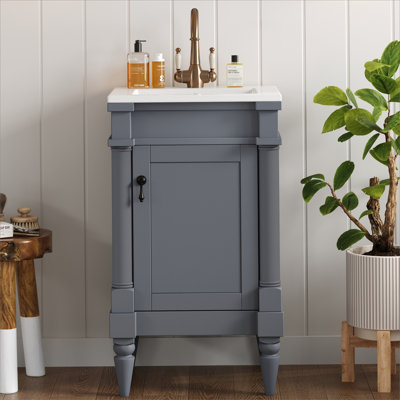 Meuble-lavabo moderne de 18 pouces avec lavabo, meuble de rangement moderne avec porte, meuble de salle de bain autoportant pour petit espace, meuble-lavabo simple avec tablette réglable