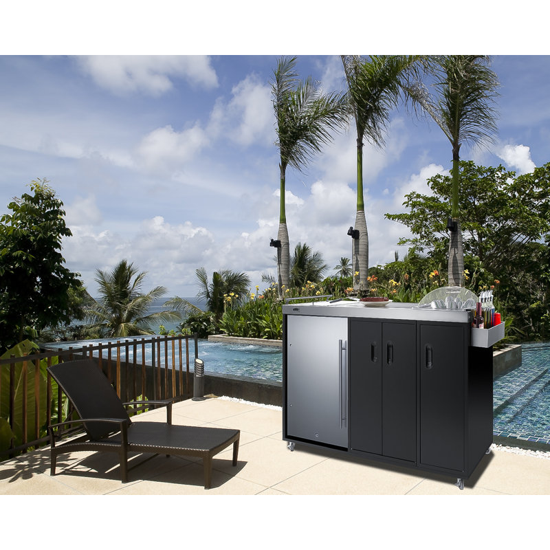 Summit Black and Stainless Steel Outdoor Kitchenette with Sink and Mini Fridge