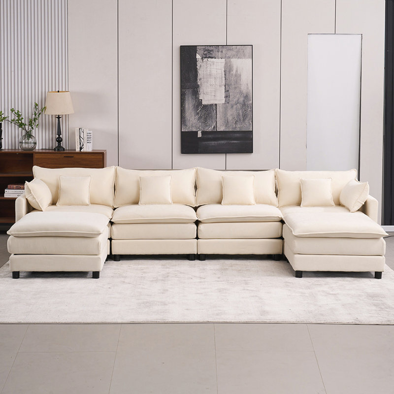 Canapé modulaire rembourré Stowell, Chenille blanche