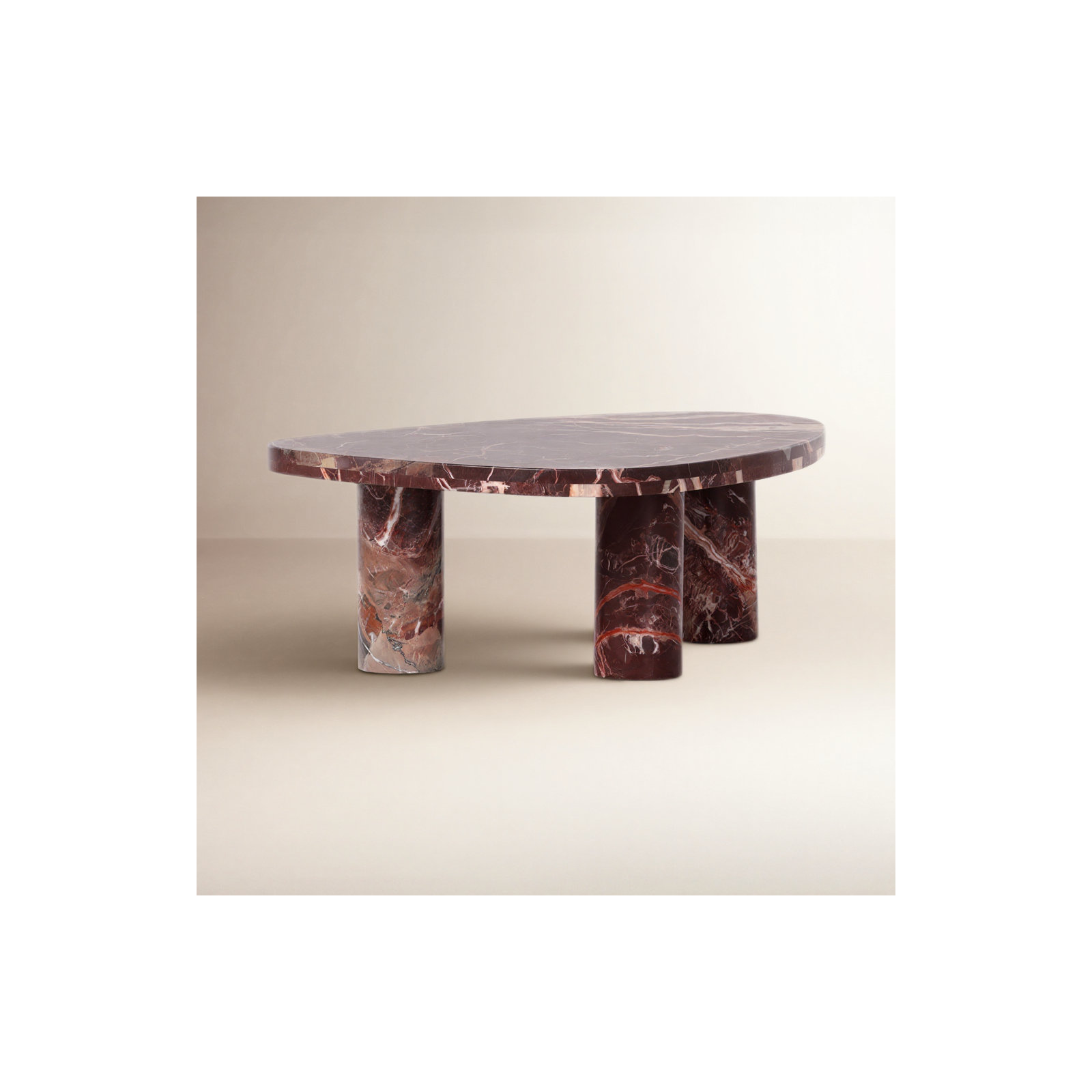 Moraga 3 Legs Coffee Table, 13" H x 36" L x 25.5" W, Merlot Marble