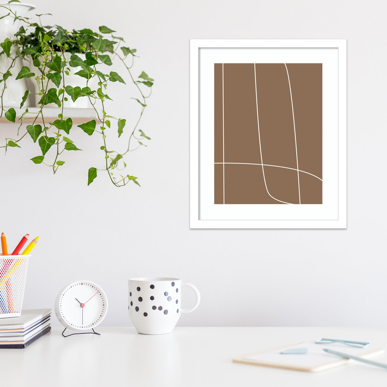 Modern Line Abstract 2 Print, 17" H x 14" W, White Framed