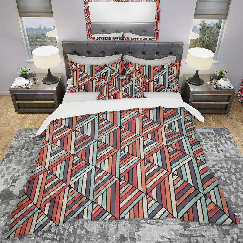 Ensemble de housse de couette géométrique, Housse de couette très grand + 2 taies décoratives