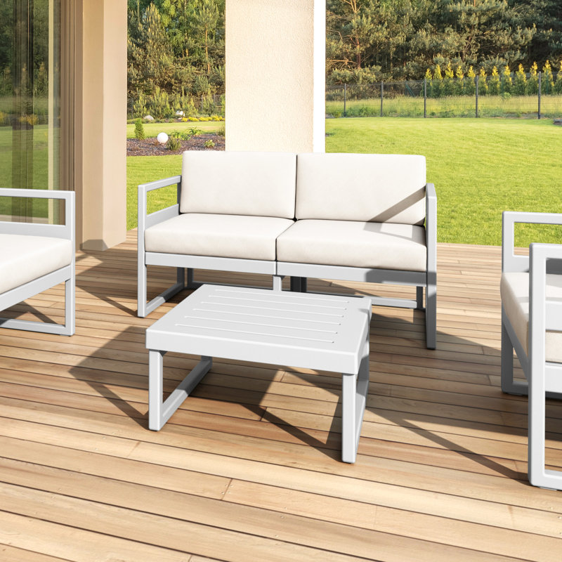 Lane 58'' Wide Straight Loveseat with Cushions, Canvas Natural Sunbrella® Canvas, Silver/Gray