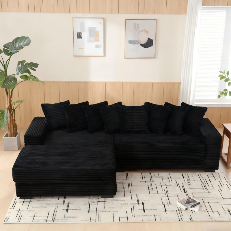 Canapé en L avec méridienne ， Noir, Polyester noir