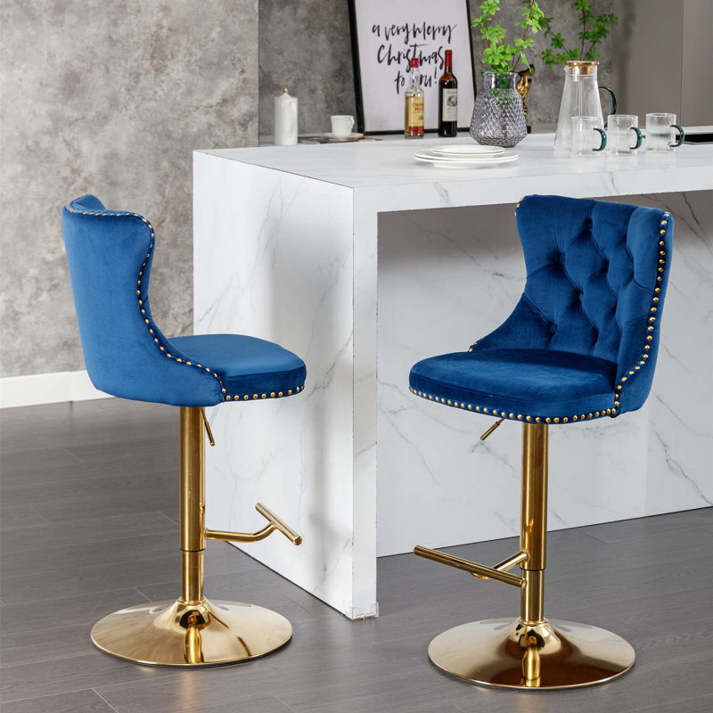 Swivel Barstools Adjusatble Seat, Modern Upholstered Bar Stools With Backs Comfortable Tufted For Home Pub And Kitchen Island, Set Of 2