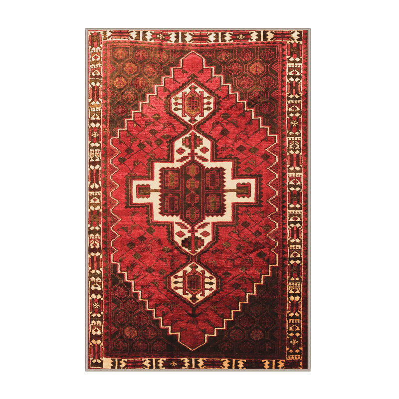Tapis oriental en laine / polyester tissé à la machine en orange / brun, Rectangle 2 pi x 3 pi
