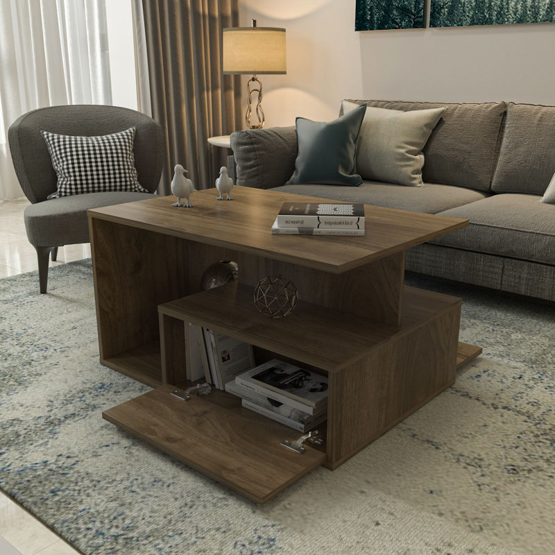 Modern Walnut Coffee Table, 35.4 x 19.1 x 23.9 inches | 100% Melamine Coated Particle Board, Thickness: 0.7 inches | Stylish Solid Color Design, Perfect for Living Room & Contemporary Spaces, Durable & Elegant