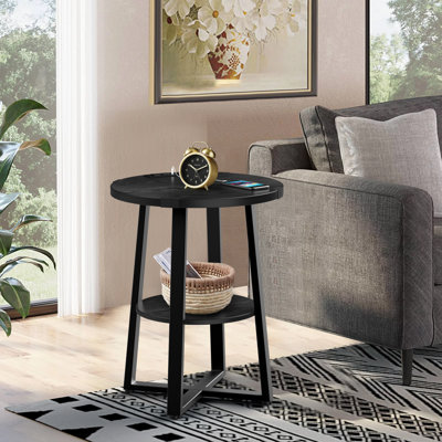 Table de bout haute Jalanda avec 2 ports USB, 2 prises de courant et 2 tablettes de rangement à 2 niveaux