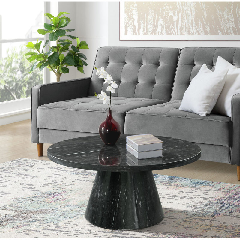 Odette Contemporary Round Marble Veneer Coffee Table in Gray