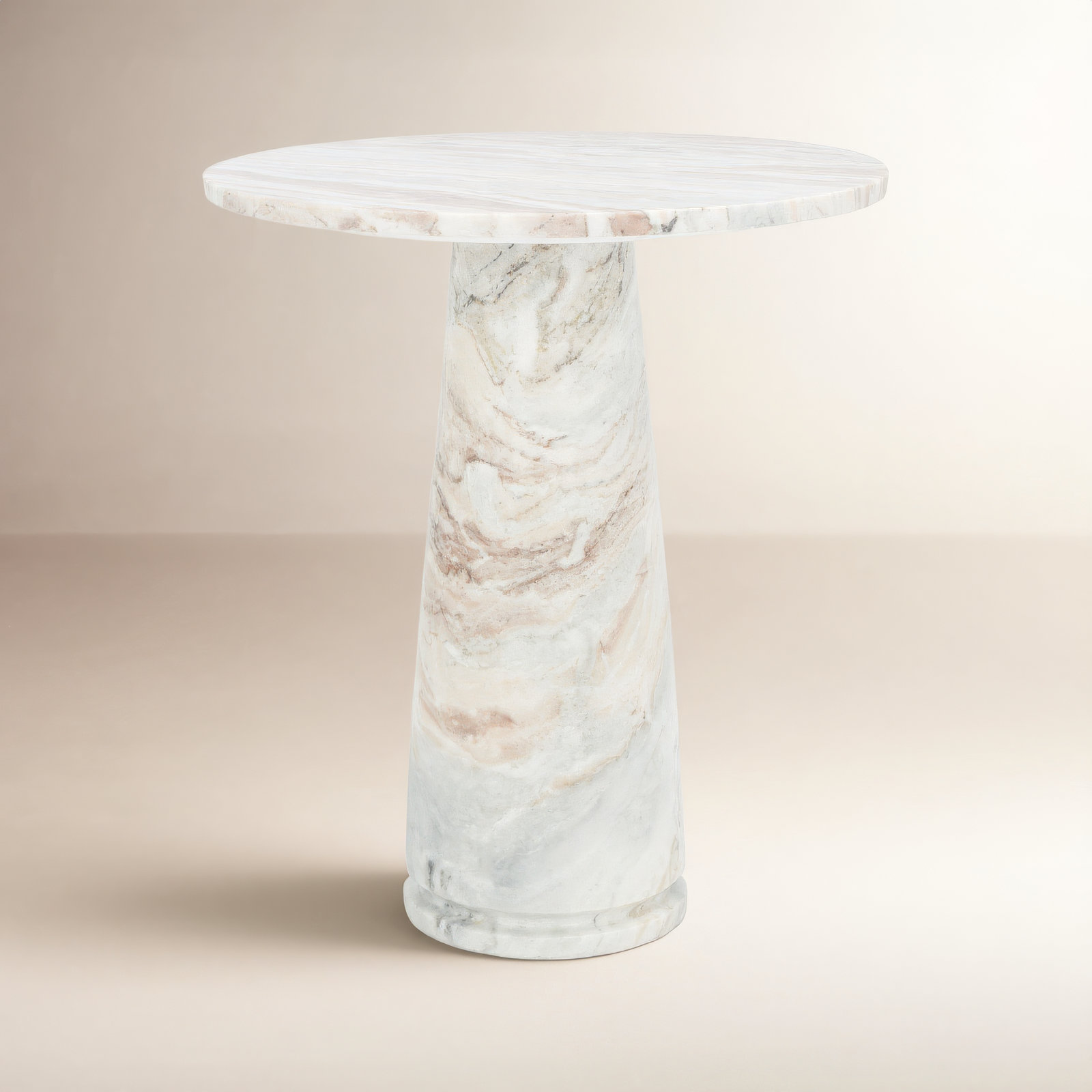 Alysson 21" Genuine Marble End Table, White/Brown