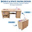 Grande table de couture pliante, table de machine à coudre avec tablettes de rangement, bureau d'appoint roulant au design compact-130480665