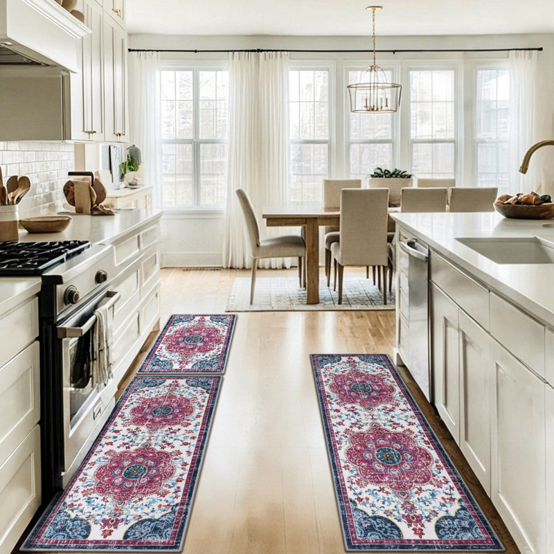 Machine Washable Non-Slip Kitchen Mat, Red/Purple