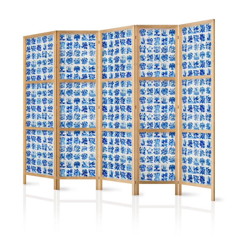 171cm H Solid Wood Folding Room Divider, 171cm H x 225cm W x 1.2cm D, 5
