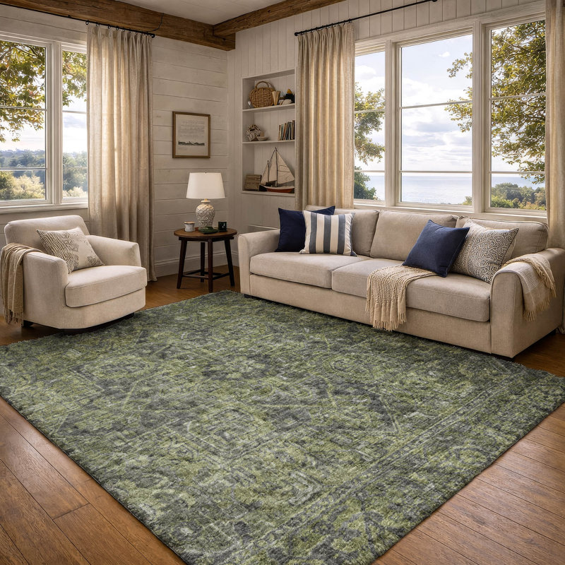 Premium Machine Washable Dream Shag ADS571 Oriental Rug, 8' x 10', Green