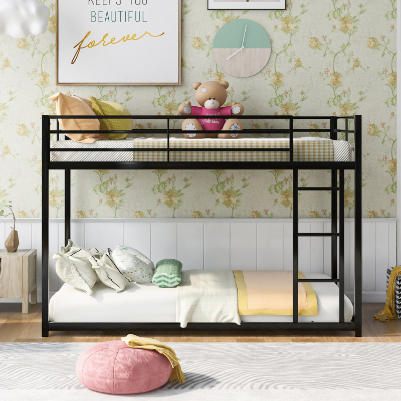 Lit superposé simple au-dessus d'un lit simple en métal, lit superposé bas avec échelle, noir (OLD SKU: WF282465AAB)