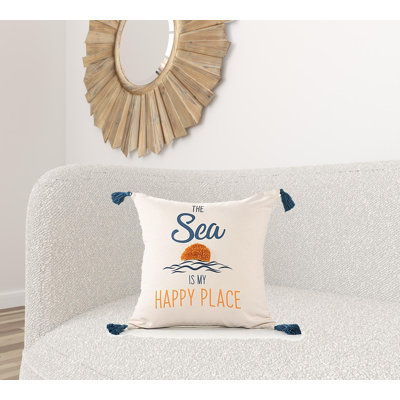 Oreiller à fermeture à glissière tropical en polyester bleu marine et jaune doré 20 po x 20 po